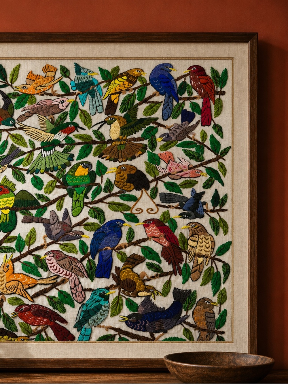 Vintage Hand Embroidered Guatemalan Bird Textile | Santiago Atitlán Folk Art - Picture 7 of 8